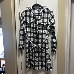 GAP Monochrome Plaid Tie Waist Shirt Dress L